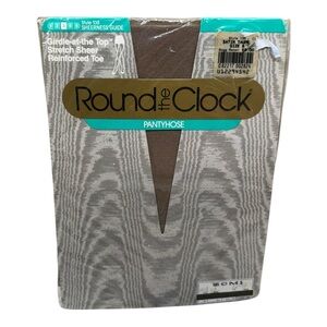 Round The Clock Girdle At The Top Pantyhose Sz B Satin Taupe Reinforced Toe #135